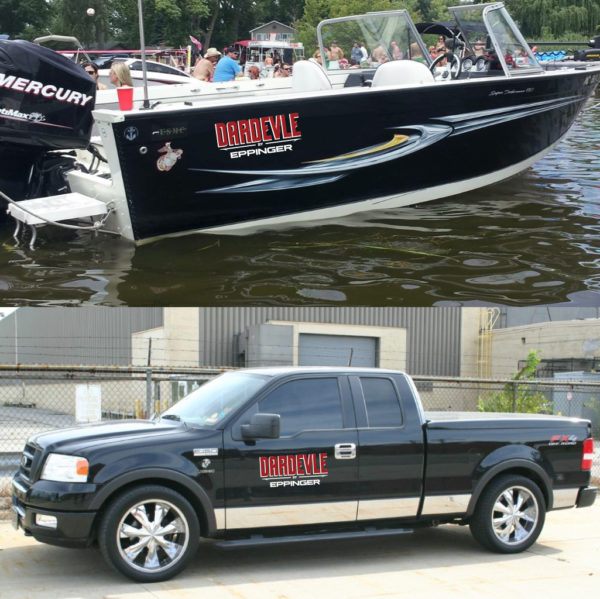 Large Decal on Boat and Truck